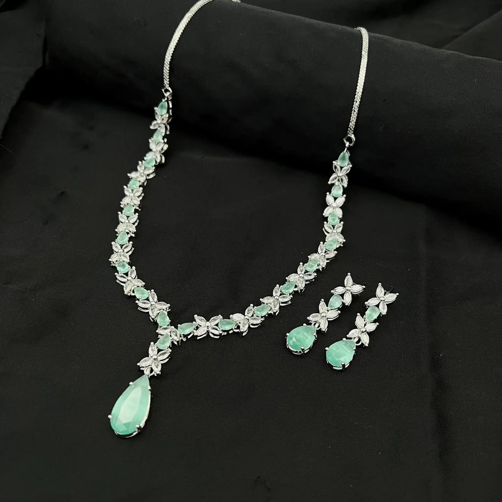 Carat Diamond Cut Mint Green Stones Necklace Set #111