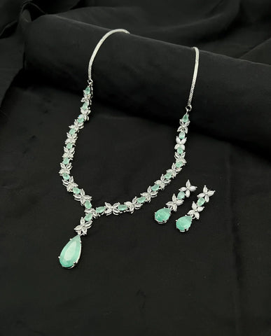 Carat Diamond Cut Mint Green Stones Necklace Set #111