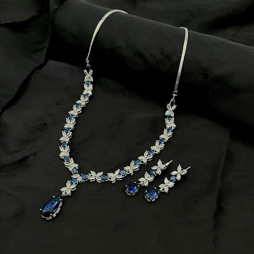 Carat Diamond Cut Blue Stones Necklace Set #113
