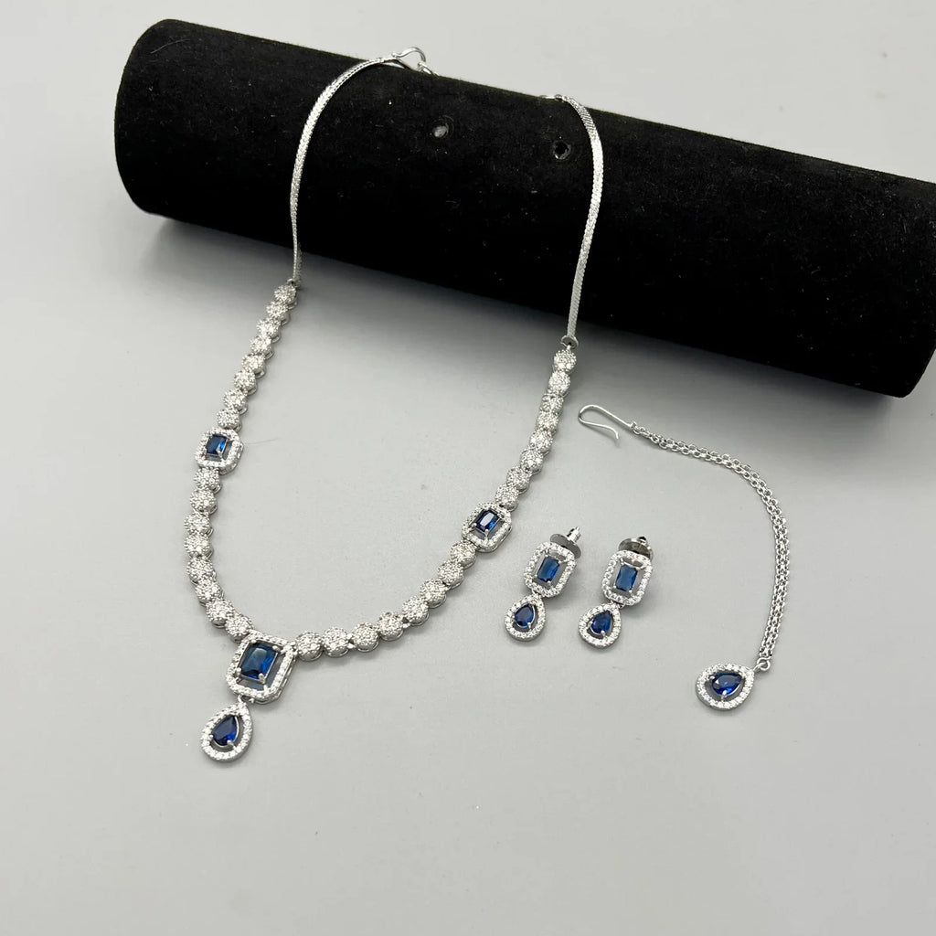 Carat Diamond Blue Necklace Partywear Set #112