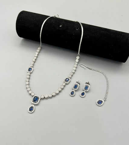 Carat Diamond Blue Necklace Partywear Set #112