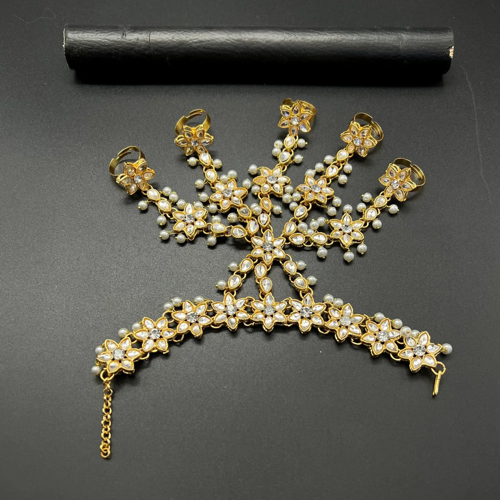 Golden Plated Kundan Punjangla – Handmade Craft with Premium Zircon and Pearl Detailing all colours available