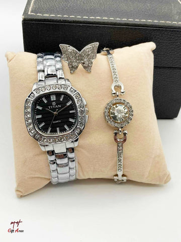 Titan Ladies Jewellery Watch + Bracelet + Ring