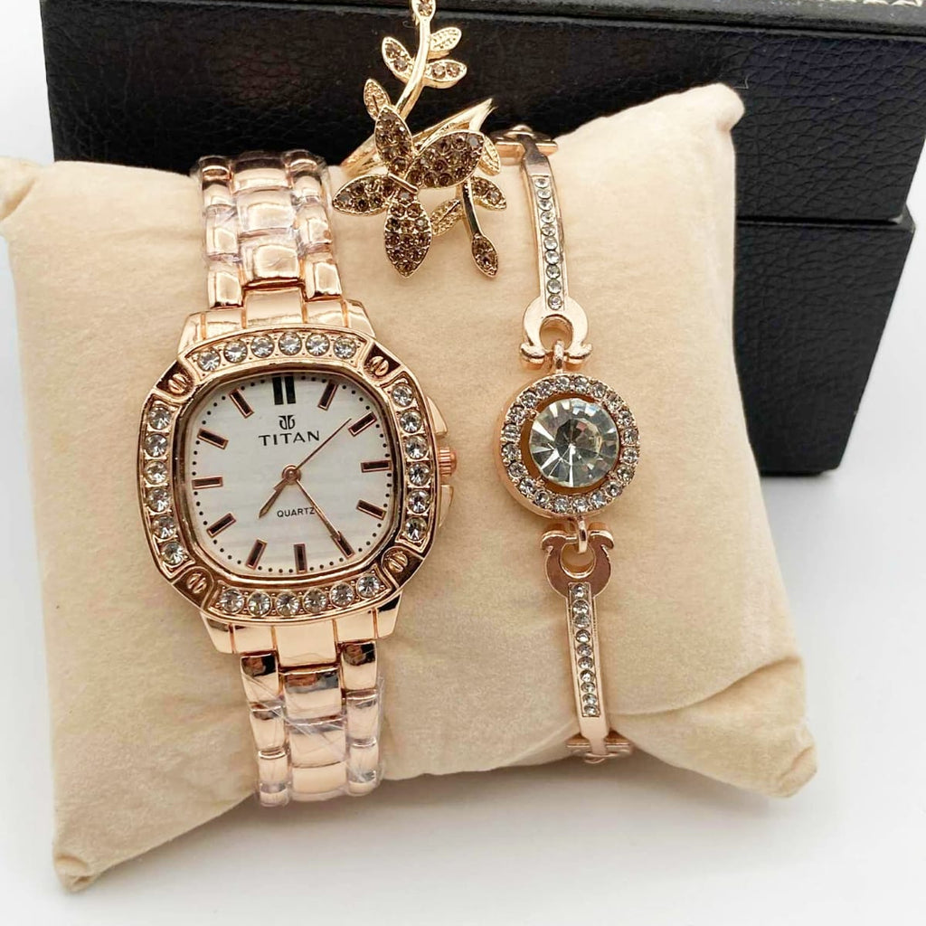 Titan Ladies Jewellery Watch + Bracelet + Ring