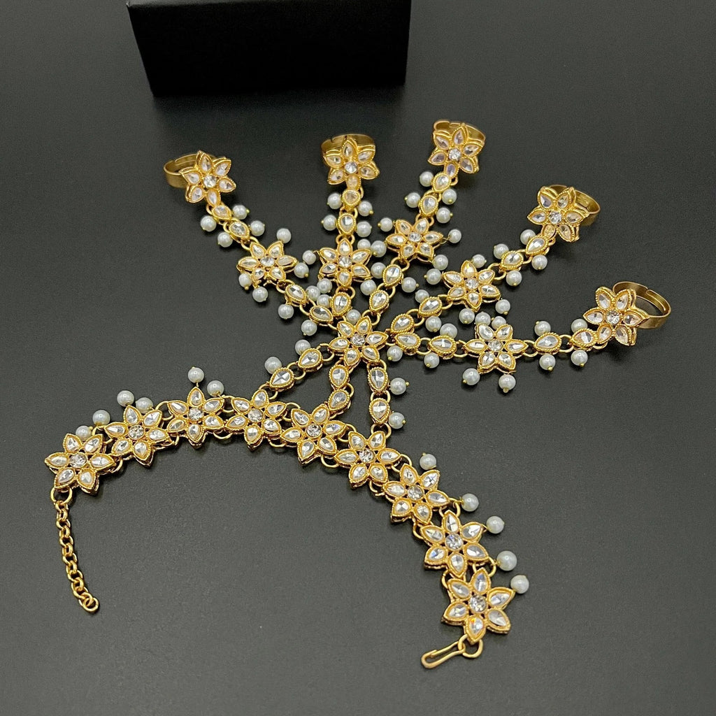 Gold Plated Kundan Pajangla – Elegant Bridal Hand Harness